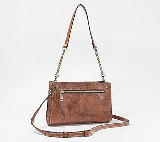 Patricia Nash Leather Turati Top Zip Crossbody W/ShoulderStrap - Signature Map