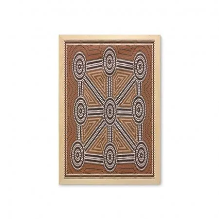 Tribal Wall Art with Frame - Australian Aboriginal Style Earth Tone Dot Painting Depicting Pattern with Borders, Printed Fabric P