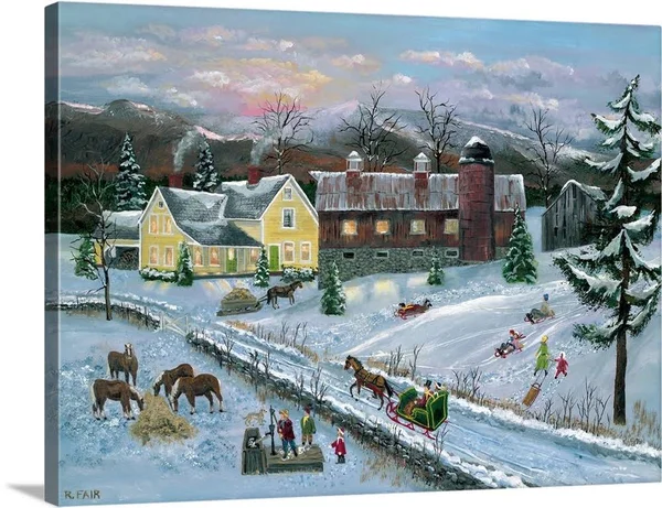 Farm at Dusk - Canvas Wall Art, 40x30, Great Big Canvas