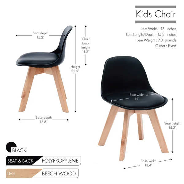 Porthos Home Brynn Kids Chair, Plastic Shell with Seat CUSHION, Beech Wood Legs - Orange