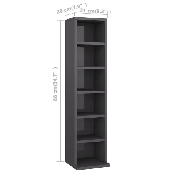 vidaXL CD Cabinet High Gloss Gray 8.3x22x7.9x22x34.6x22 Chipboard