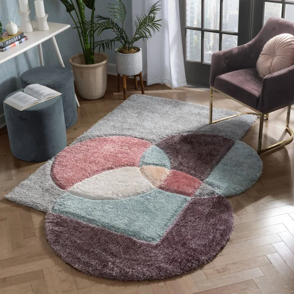 Well Woven Pablo GIA Modern Geometric Shag Lavendar Light Blue 3D Textured Thick & Soft Shag 5&3 inch x 7&7 inch Area Rug