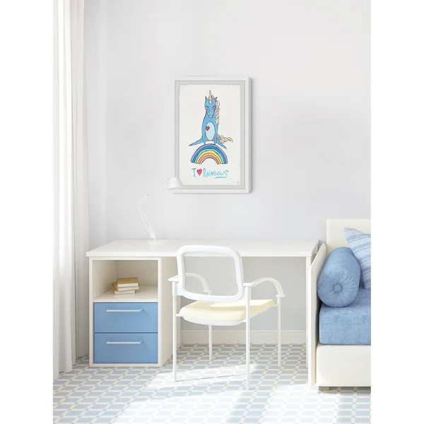 Marmont Hill Playful Rainbow Unicorn Framed Wall Art - Size: 12 inch x 8 inch