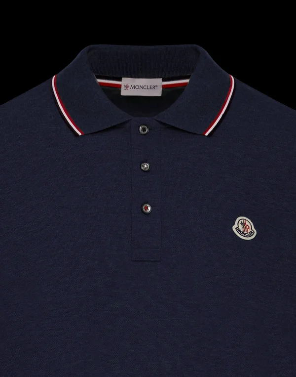 Men's Moncler Tipped Long Sleeve Piqué Polo - Size X-Large - Blue