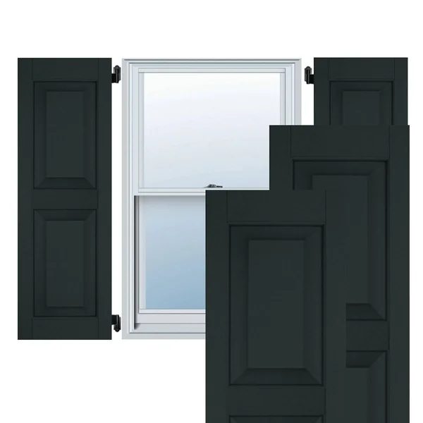 Ekena Millwork 18 in. x 34 in. Exterior Real Wood Sapele Mahogany Raised Panel Shutters Pair Dark Green