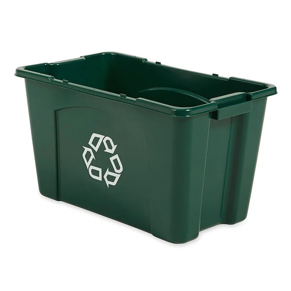 Rubbermaid Commercial Stackable Recycling Bin, 18 Gallon, Green FG571873GRN