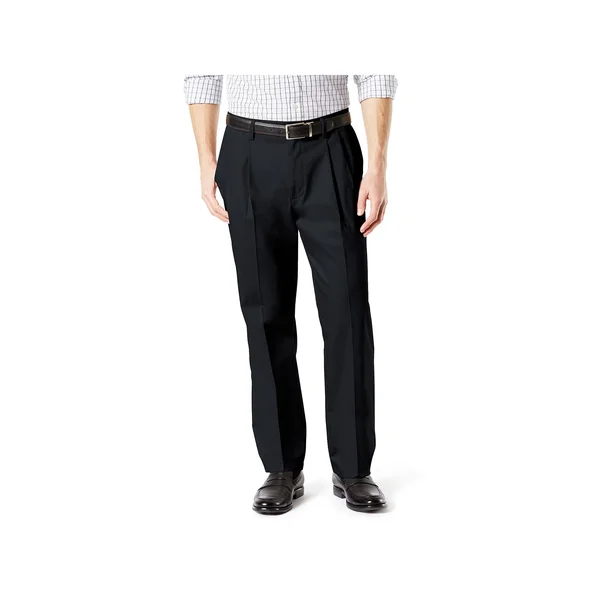 Dockers Men's Classic Fit Signature Khaki Lux Cotton Stretch Pleated Pants - 42 34, Black