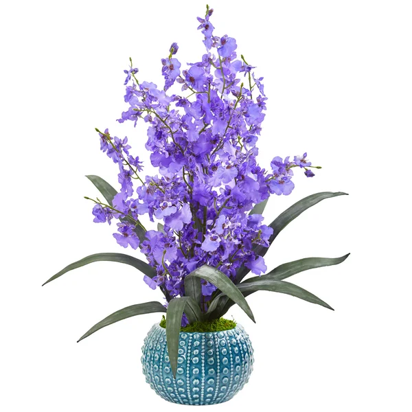 Nearly Natural Dancing Lady Orchid Artificial Arrangement in Blue Vase