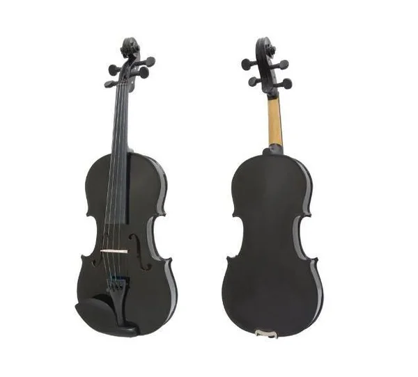 Mendini MV-Black Solid Wood Violin - Metallic Black, Size 1/4