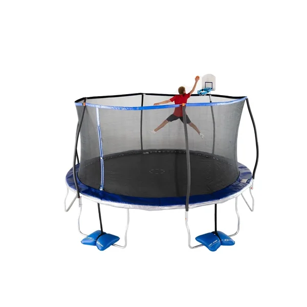 TruJump 15& Trampoline with Enclosure and Airdunk Basketball System in Blue