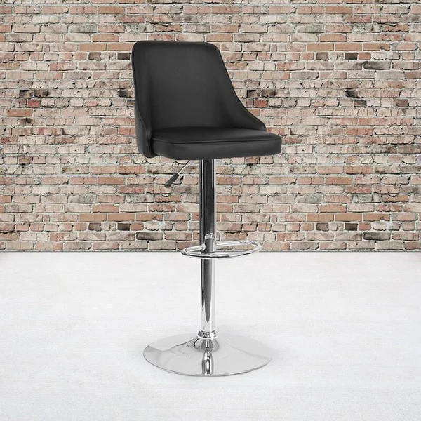 Trieste Contemporary Adjustable Height Barstool - Black Leather
