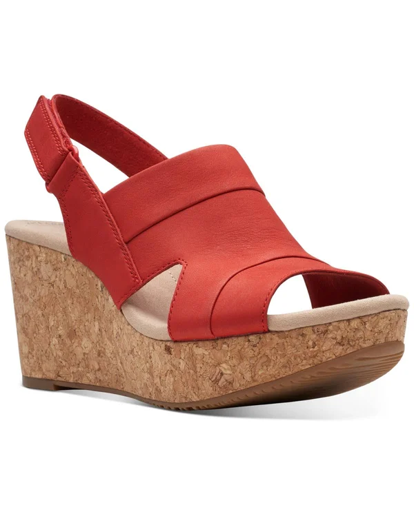 Clarks Collection Women's Annadel Ivory Wedge Sandals - Red