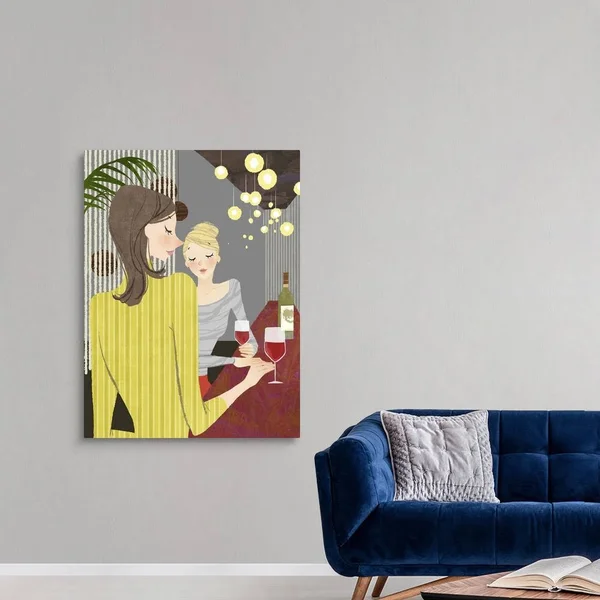Two Woman with Wine at Bar Counter, Canvas Wall Art, 36x48, Great Big Canvas