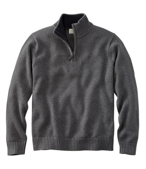 Men's Double L Cotton Sweater, Quarter-Zip Gray Medium, L.L.Bean
