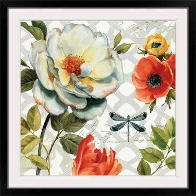 &Floral Story II on Gray& by Lisa Audit Painting Print Great Big Canvas Size: 28x22 H x 28x22 W x 1x22 D, Format: Black Framed