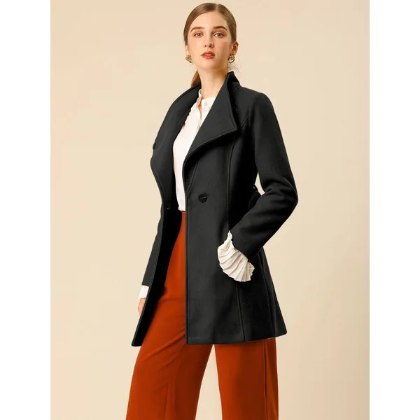 Women's Stand Collar Winter Belted Long Coat - Fuchsia - Xs