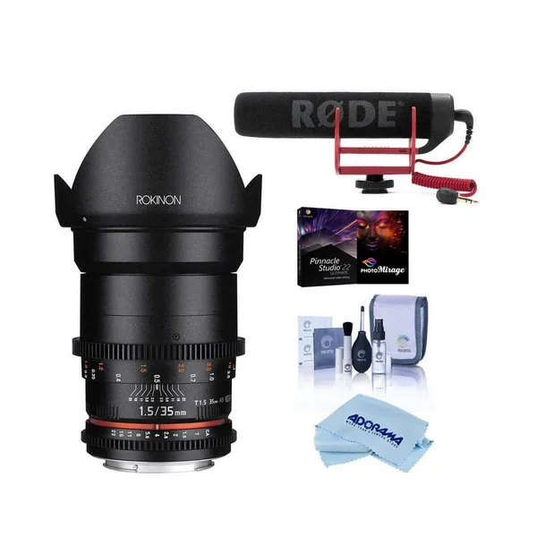 Rokinon 35mm T1.5 Cine DS Wide-Angle Lens for Micro Four Thirds - Mount - Bundle with Rode VideoMic Go Lightweight On-Camera Micr