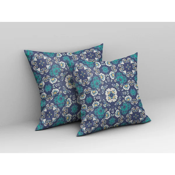 Love and Liberty Suede Blown & Closed Pillow w/ Insert in Blue & White 18x22x18x22