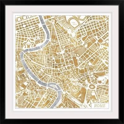 Kerlynn &Gilded Rome Map& by Laura Marshall Graphic Art Print Ebern Designs Format: Black Frame - Size: 32x22 H x 32x22 W x 1x22
