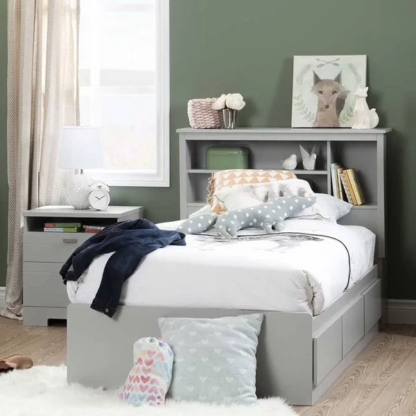 South Shore Reevo Twin Mates Bed with 3 Drawers - Soft Gray