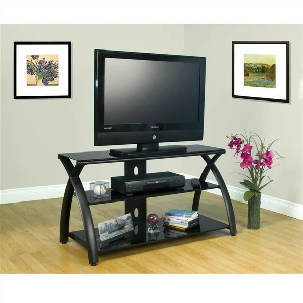 Studio Designs Futura TV Stand, Black, Black Glass