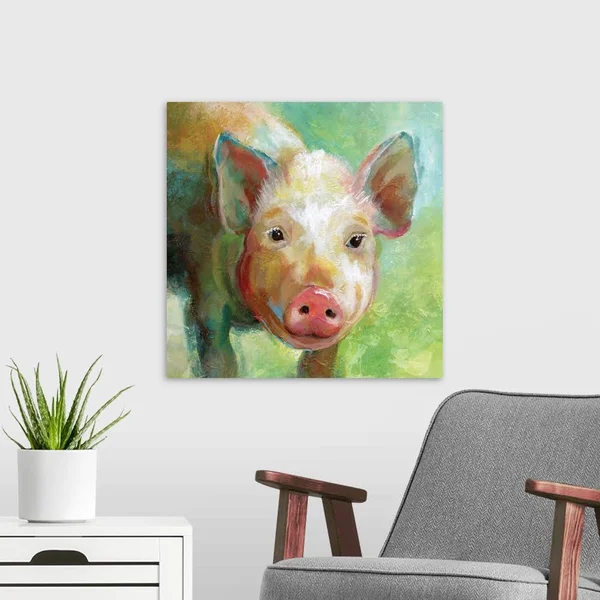 Colorful Quirky Pig - Canvas Wall Art, 20x20, Great Big Canvas