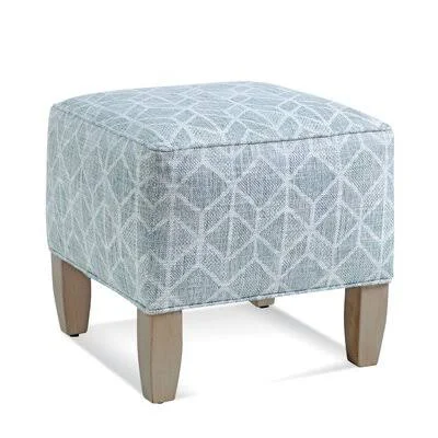 Burke 19.5x22 Square Standard Ottoman Braxton Culler Body Fabric: Blue and Cream Stripe; 0201-64, Leg Color: Java Finish