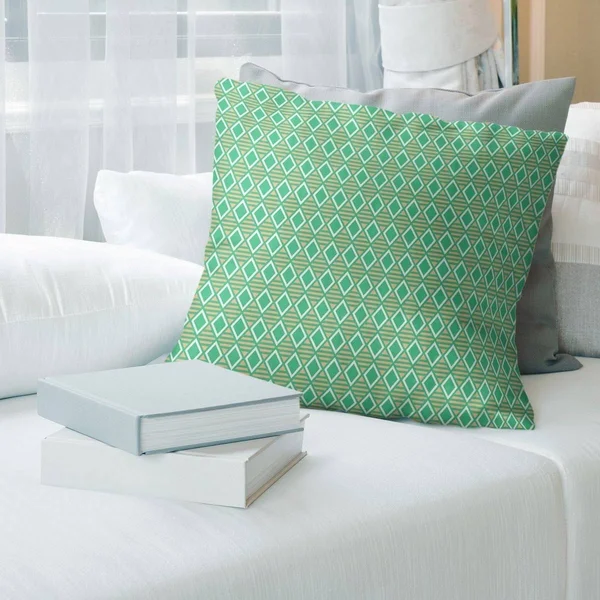 Two Color Geometric Diamonds Throw Pillow - 20 x 20 - Green & Orange - Cotton