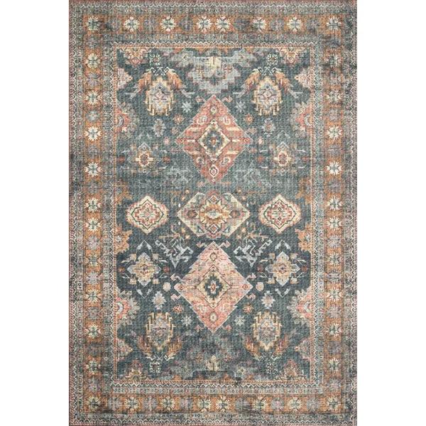 Alexander Home Leanne Traditional Distressed Printed Area Rug - 2& x 5& - Sea/ Rust