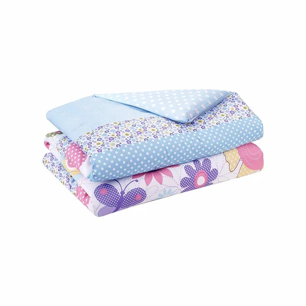 Comfort Spaces Happy Daisy 4 Piece Full/Queen Kid Comforter Set - Blue