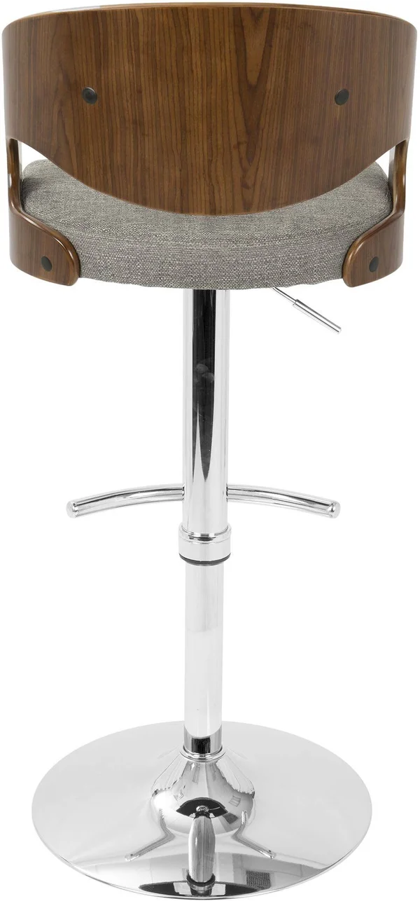LumiSource Pino Mid-Century Modern Adjustable Barstool with Swivel - Walnut & Grey