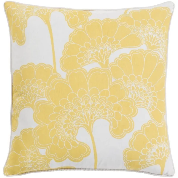Surya Japanese Floral Down Fill 22x22 Square Pillow in Taupe