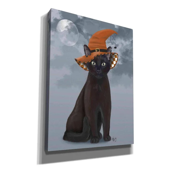 Epic Graffiti &Halloween Black Cat in Witches Hat& by Fab Funky Canvas Wall Art, 18x22x26x22