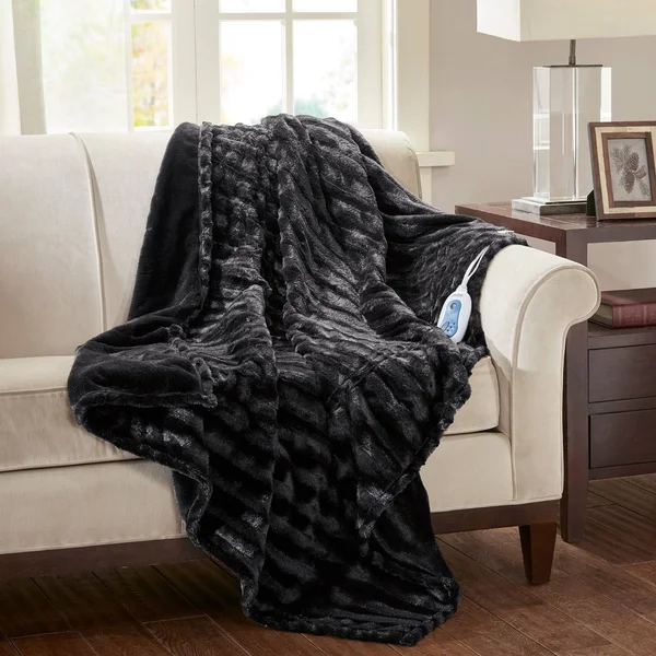 Beautyrest Heated Duke Faux Fur Throw - Black - 50x70x22