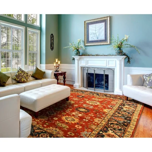 Hand-Knotted Wool Rust Traditional Oriental Super Mahal Rug, Size: 4& x 6&