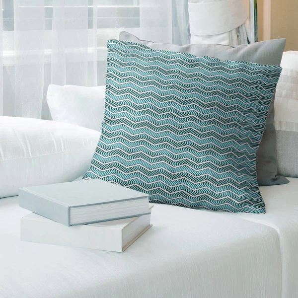 Color Wavy Chevrons Throw Pillow - 16 x 16 - Teal - Polyester