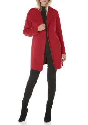 Tahari Women's Double Face Wool Wrap Coat - Deep Red - M