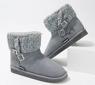 Muk Luks Amee Suede Faux Shearling Lined Boot - Size 8, Grey