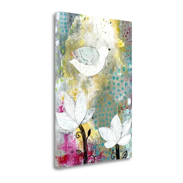 Tangletown Fine Art Bird with Lotus Flowers Canvas Wall Art by Sarah Ogren