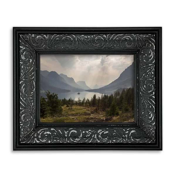 Modern Baroque Embossed Frame in Black Over Silver, 14x22 x 18x22