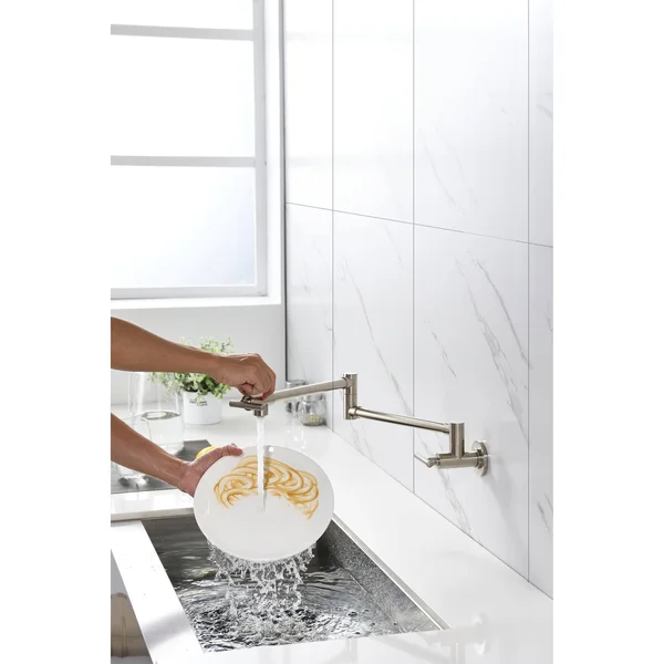 Global Pronex Pot Filler Faucet Wall Mount Solid Brass Kitchen Faucet 2 Handles with Single Hole Double Joint Swing Arm - Matte