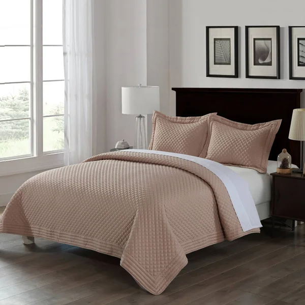 Lotus Home Microfiber Stain- and Water-Resistant Diamond Quilt - Size: King, Beige