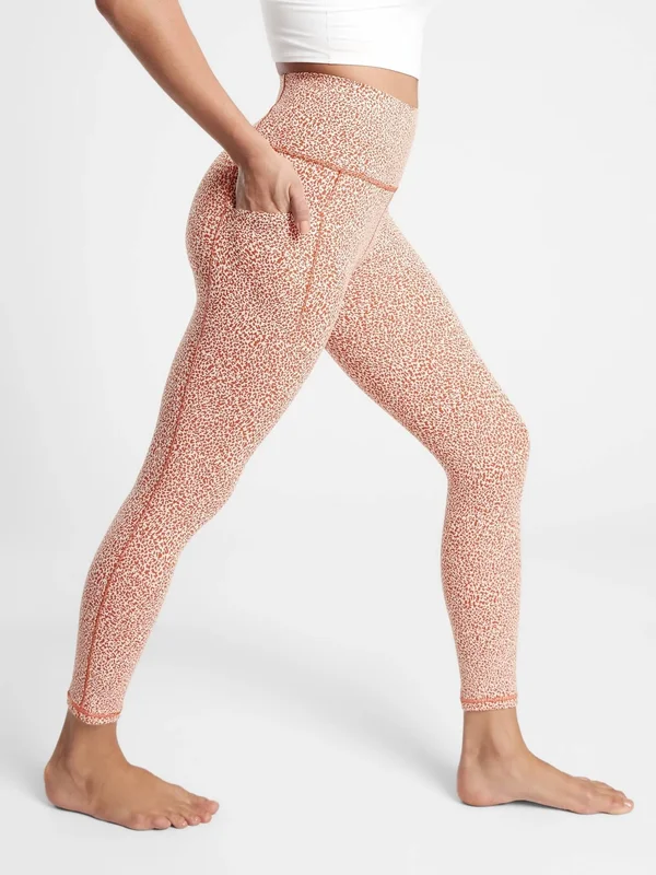 Athleta Women's Salutation Stash Pocket II Textured 7/8 Tight Micro Cheetah Oxford Rust/ Seasalt Size S