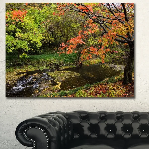 Design Art &Fall Trees in Bright Colors& Photographic Print on Wrapped Canvas, Size: 30 inch H x 40 inch W x 1 inch D, Green
