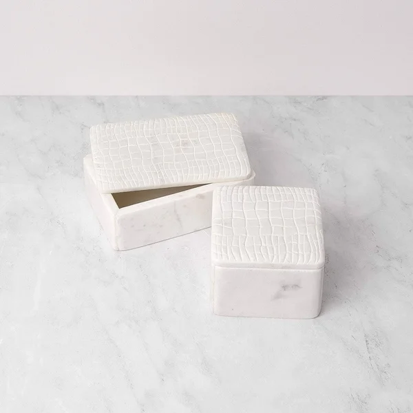 Aurora Home White Marble Box with Lid - Set(Smallu0026Medium)