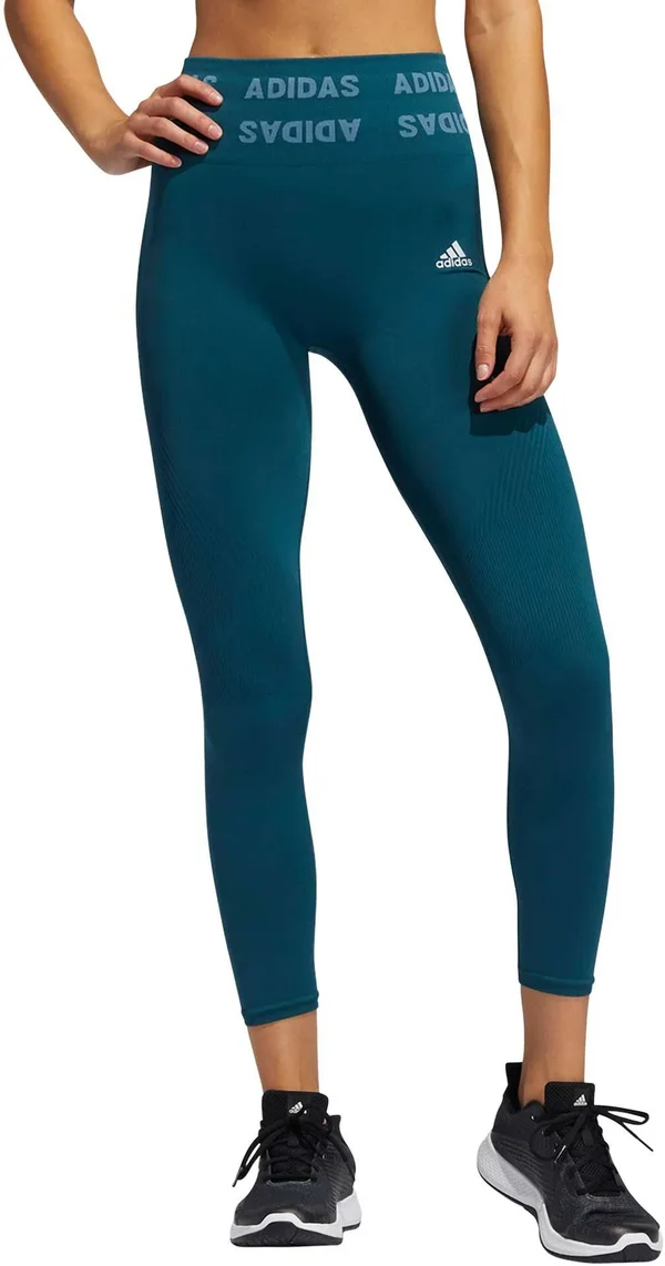 Adidas Women's Training Aeroknit Cropped High-Rise Tights in Blue/Wild Teal Size Small - Nylon/Polyester/Knit