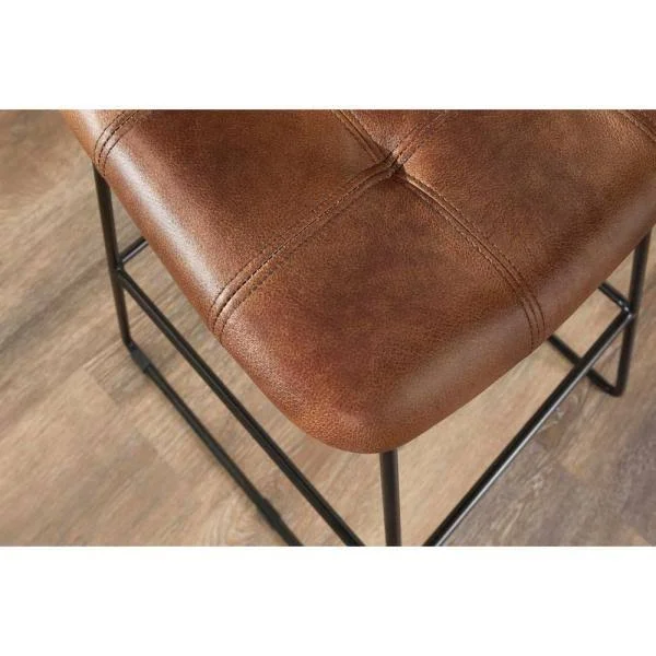 Home Decorators Collection Ivers Black Metal Upholstered Bar Stool with Back and Antique Brown Seat (18.5 in. W x 45 in. H), Ant