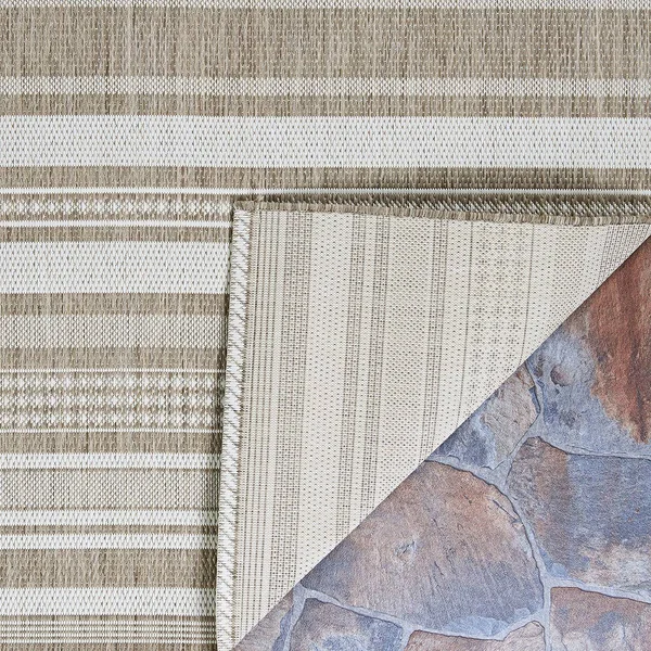 Couristan Recife Gazebo Stripe Champ/Taupe Area Rug - 7&6x22 x 7&6x22 Square