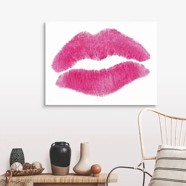 Pink Lipstick Kiss - Large Solid-Faced Canvas Wall Art Print, Great Big Canvas