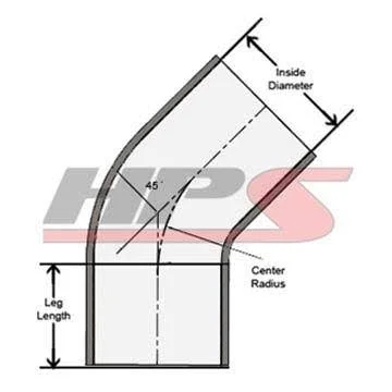 HPS 1.75x22 - 2.5x22 ID High Temp 4-ply Reinforced Silicone 45 Degree Elbow Reducer Hose Black (45mm - 63mm ID)